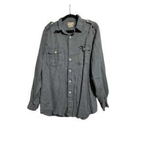 Lucky Brand Dungarees shirt 100% Linen Button Up Flowy Adjustable sleeve length